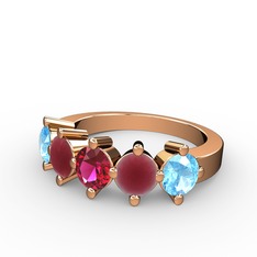 5 Taşlı Yüzük - Rodolit garnet, kök yakut ve akuamarin 14 ayar rose altın yüzük #1yce9x2