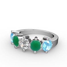5 Taşlı Yüzük - Swarovski, kök zümrüt ve akuamarin 14 ayar beyaz altın yüzük #1ydo7k7