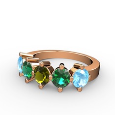 Peridot, yeşil kuvars ve akuamarin 925 ayar rose altın kaplama gümüş yüzük