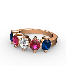 Swarovski, rodolit garnet ve lab safir 8 ayar rose altın yüzük