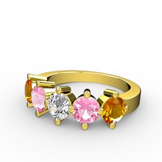 5 Taşlı Yüzük - Beyaz zirkon, pembe kuvars ve sitrin 925 ayar altın kaplama gümüş yüzük #1z0sxdm