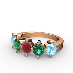 Kök yakut, yeşil kuvars ve akuamarin 925 ayar rose altın kaplama gümüş yüzük