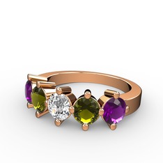 Swarovski, peridot ve ametist 18 ayar rose altın yüzük