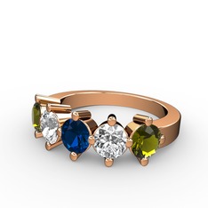 Lab safir, pırlanta ve peridot 14 ayar rose altın yüzük (1.32 karat)