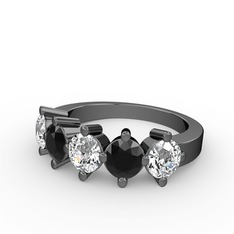 5 Taşlı Yüzük - Pırlanta, siyah zirkon ve beyaz zirkon 925 ayar siyah rodyum kaplama gümüş yüzük (0.66 karat) #2jzdb8