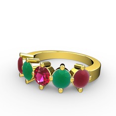 5 Taşlı Yüzük - Rodolit garnet, kök zümrüt ve kök yakut 8 ayar altın yüzük #2sfsf6