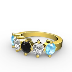 5 Taşlı Yüzük - Siyah zirkon, pırlanta ve akuamarin 14 ayar altın yüzük (1.32 karat) #2vs4xh