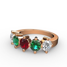 5 Taşlı Yüzük - Garnet, yeşil kuvars ve swarovski 18 ayar rose altın yüzük #37hi66