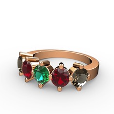 Yeşil kuvars, garnet ve dumanlı kuvars 8 ayar rose altın yüzük