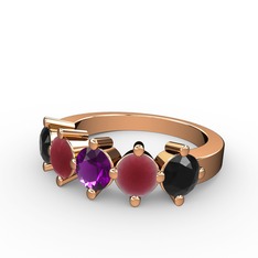 Ametist, kök yakut ve siyah zirkon 8 ayar rose altın yüzük