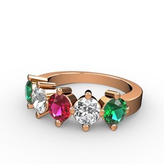 5 Taşlı Yüzük - Rodolit garnet, pırlanta ve yeşil kuvars 8 ayar rose altın yüzük (1.32 karat) #3ja4hz