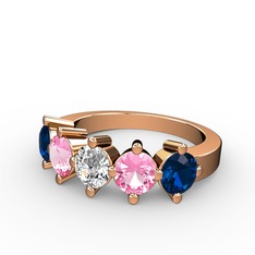Pırlanta, pembe kuvars ve lab safir 14 ayar rose altın yüzük (0.66 karat)
