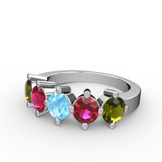 5 Taşlı Yüzük - Akuamarin, rodolit garnet ve peridot 8 ayar beyaz altın yüzük #3xooqi