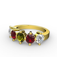 5 Taşlı Yüzük - Peridot, garnet ve swarovski 18 ayar altın yüzük #3z7zm9