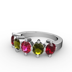 Rodolit garnet, peridot ve garnet 8 ayar beyaz altın yüzük
