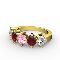 5 Taşlı Yüzük - Pembe kuvars, garnet ve beyaz zirkon 14 ayar altın yüzük #4d4nxj