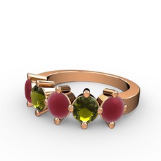 5 Taşlı Yüzük - Kök yakut ve peridot 925 ayar rose altın kaplama gümüş yüzük #4horsa