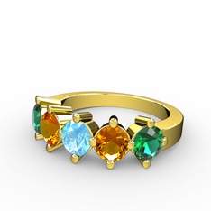 Akuamarin, sitrin ve yeşil kuvars 925 ayar altın kaplama gümüş yüzük