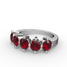 5 Taşlı Yüzük - Garnet 8 ayar beyaz altın yüzük #508mty