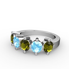 Peridot ve akuamarin 8 ayar beyaz altın yüzük