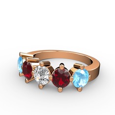 Swarovski, garnet ve akuamarin 14 ayar rose altın yüzük