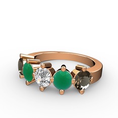 5 Taşlı Yüzük - Swarovski, kök zümrüt ve dumanlı kuvars 925 ayar rose altın kaplama gümüş yüzük #5654b0