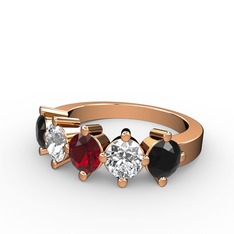 5 Taşlı Yüzük - Garnet, swarovski ve siyah zirkon 8 ayar rose altın yüzük #5e12n3