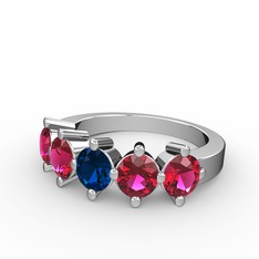 5 Taşlı Yüzük - Lab safir ve rodolit garnet 8 ayar beyaz altın yüzük #5jukrb