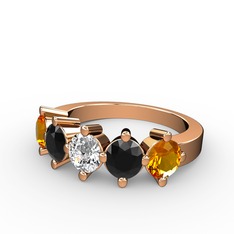 Swarovski, siyah zirkon ve sitrin 925 ayar rose altın kaplama gümüş yüzük