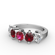 Rodolit garnet, garnet ve beyaz zirkon 925 ayar gümüş yüzük