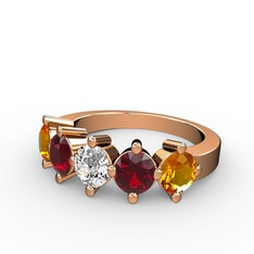 5 Taşlı Yüzük - Beyaz zirkon, garnet ve sitrin 14 ayar rose altın yüzük #67oexl