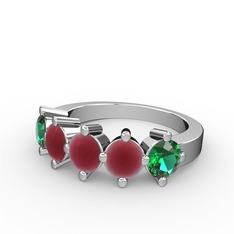 Kök yakut ve yeşil kuvars 925 ayar gümüş yüzük