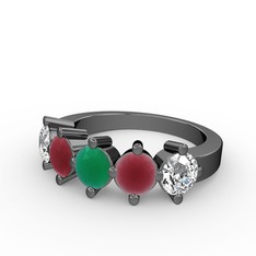5 Taşlı Yüzük - Kök zümrüt, kök yakut ve swarovski 925 ayar siyah rodyum kaplama gümüş yüzük #6d4rq9