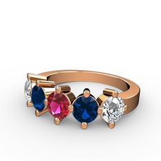 Rodolit garnet, lab safir ve beyaz zirkon 8 ayar rose altın yüzük