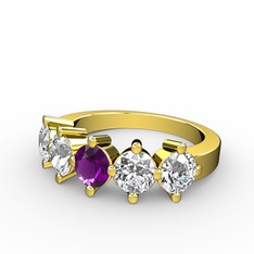 5 Taşlı Yüzük - Ametist, pırlanta ve beyaz zirkon 18 ayar altın yüzük (1.32 karat) #6kodry