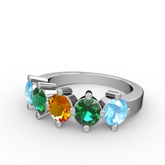 Sitrin, yeşil kuvars ve akuamarin 8 ayar beyaz altın yüzük