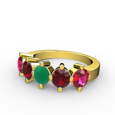 5 Taşlı Yüzük - Kök zümrüt, garnet ve rodolit garnet 925 ayar altın kaplama gümüş yüzük #6oqyw2