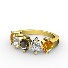 5 Taşlı Yüzük - Dumanlı kuvars, pırlanta ve sitrin 18 ayar altın yüzük (1.32 karat) #6w9xui