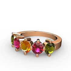 Sitrin, rodolit garnet ve peridot 8 ayar rose altın yüzük