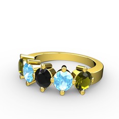 Siyah zirkon, akuamarin ve peridot 925 ayar altın kaplama gümüş yüzük