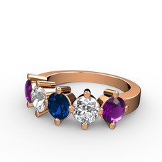 Lab safir, swarovski ve ametist 18 ayar rose altın yüzük