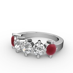 5 Taşlı Yüzük - Swarovski, beyaz zirkon ve kök yakut 18 ayar beyaz altın yüzük #77hoed