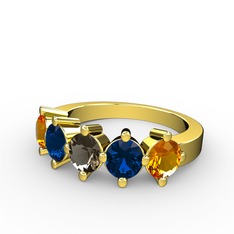 5 Taşlı Yüzük - Dumanlı kuvars, lab safir ve sitrin 18 ayar altın yüzük #77wjb1