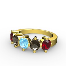 5 Taşlı Yüzük - Akuamarin, dumanlı kuvars ve garnet 925 ayar altın kaplama gümüş yüzük #7kgbsm