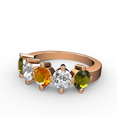 5 Taşlı Yüzük - Sitrin, swarovski ve peridot 8 ayar rose altın yüzük #7n70d2