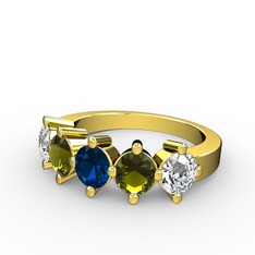 5 Taşlı Yüzük - Lab safir, peridot ve swarovski 925 ayar altın kaplama gümüş yüzük #7ndgfk