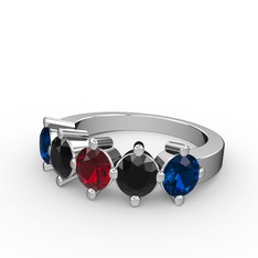 Garnet, siyah zirkon ve lab safir 18 ayar beyaz altın yüzük