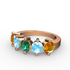 5 Taşlı Yüzük - Yeşil kuvars, akuamarin ve sitrin 8 ayar rose altın yüzük #8e3p9h