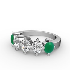 Pırlanta, swarovski ve kök zümrüt 8 ayar beyaz altın yüzük (0.66 karat)