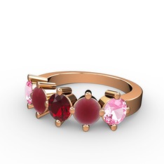 Garnet, kök yakut ve pembe kuvars 14 ayar rose altın yüzük